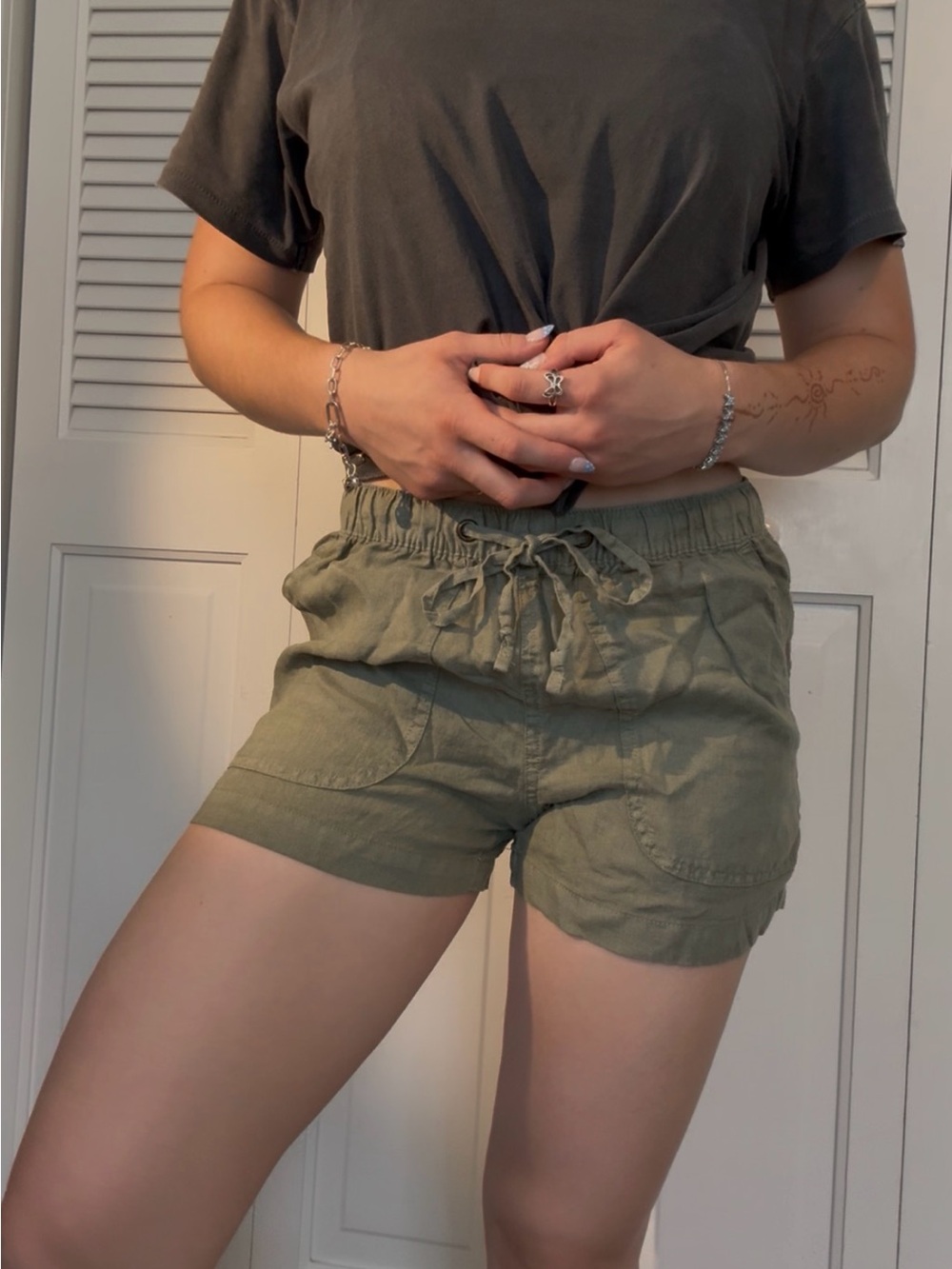 C&C California Olive Green Drawstring Bermuda Shorts